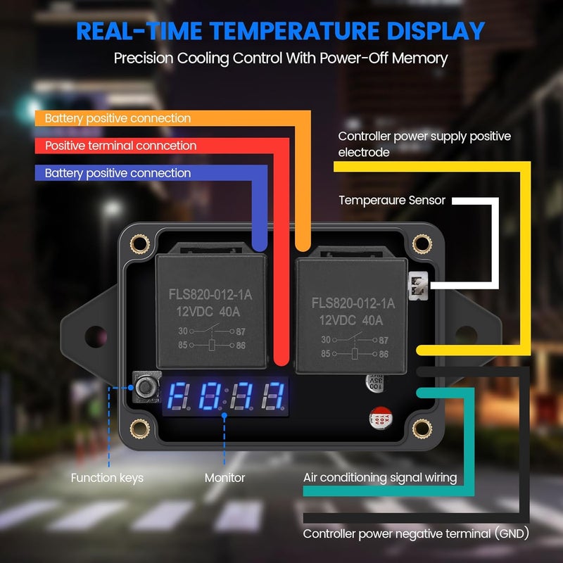 Zuomeng 12V/24V Electric Fan Controller Kit 30A Digital Radiator Fan Switch with Adjustable Temperature Range (104-230°F) & Real-Time Display, for Automotive/Industrial Cooling Systems (Part #0444) - Image 2